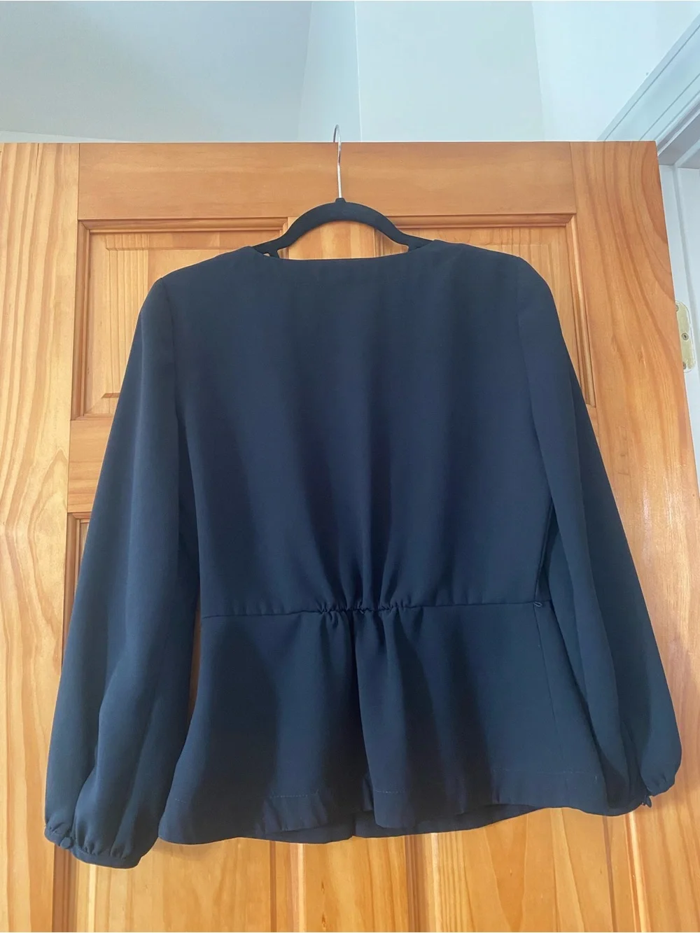 J.Crew Black Faux Wrap Peplum Blouse Size 6 Long Sleeve